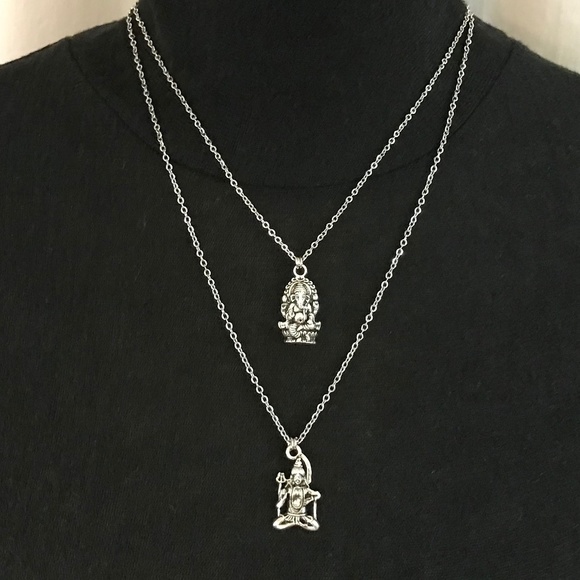 Hindu Ganesha & Shiva Handmade 2-Layer Silver Necklace - Picture 2 of 15